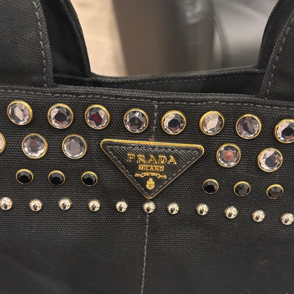 Beautiful Prada ❤️ Crystal Studded Black Denim Canapa Tote Bag - Picture 8 of 16